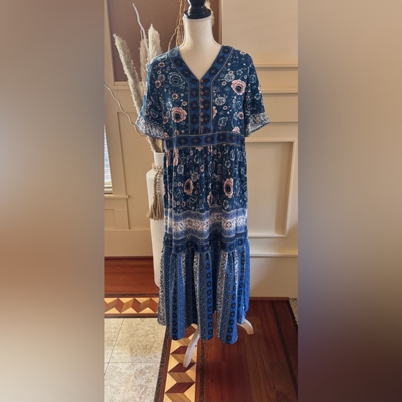 Sunday Blue and Pink Patterned Maxi Dress Size Large - Picture 7 of 15